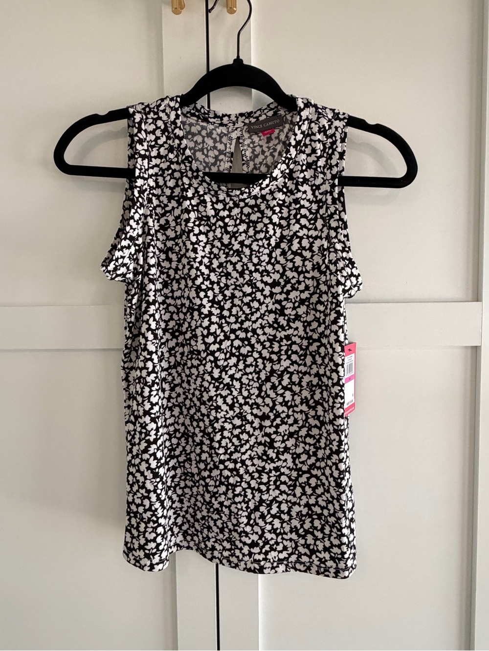 NWT Vince Camuto Black Monochrome Ditsy Floral Tank Top XXS
